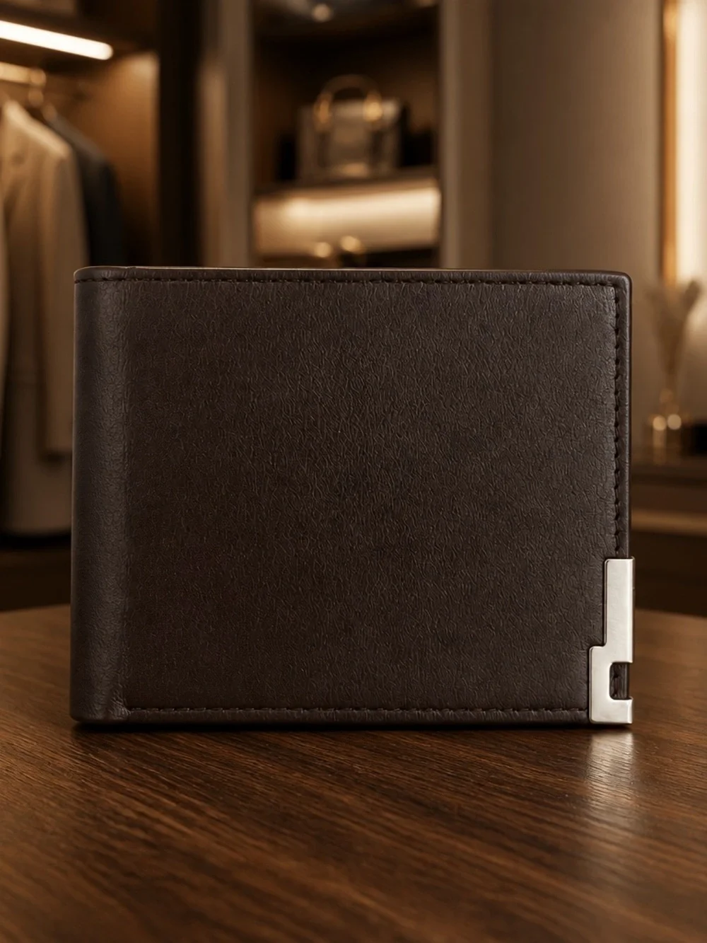 Men’s Dark Brown Premium Leather Bifold RFID Blocking Etched Design Wallet NWT
